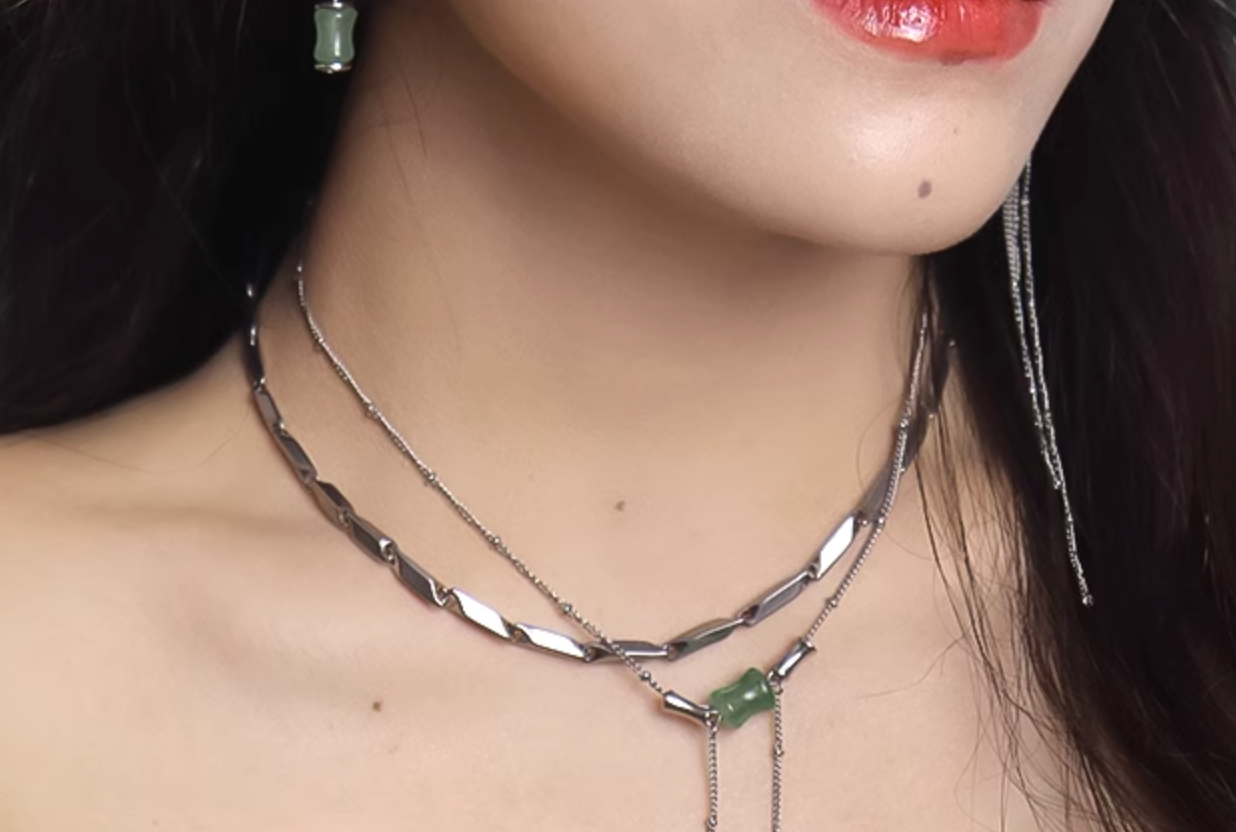 Green Dongling Jade Double-Layer Necklace