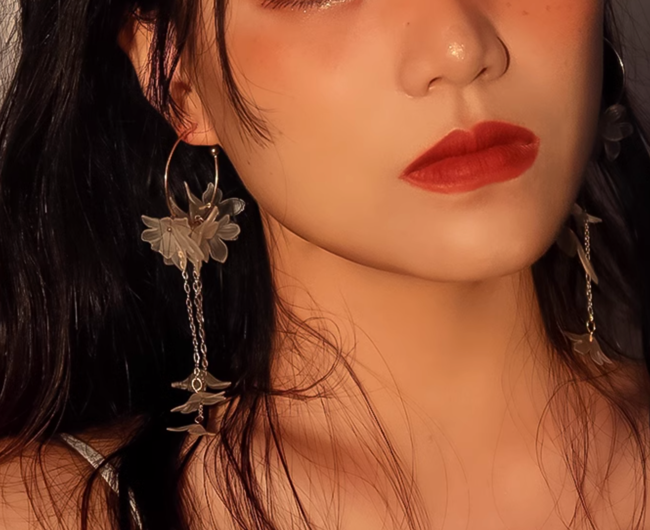 Original Fairy-style Semi-transparent Floral Tassel Cloud Earrings, Long and Exaggerated, Elegant, Vacation-Style Forest Accessories with Silver Pins